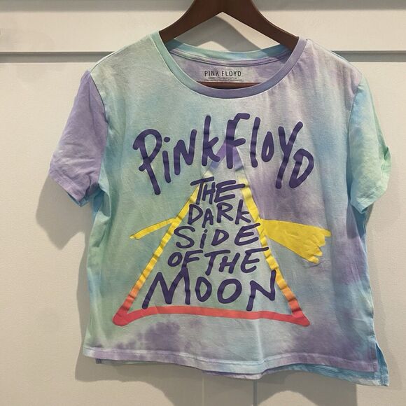 Pink Floyd Tops - Pink Floyd Top Women Small (Girls XL) Blue Tie Dye Cropped Dark Side Of The Moon